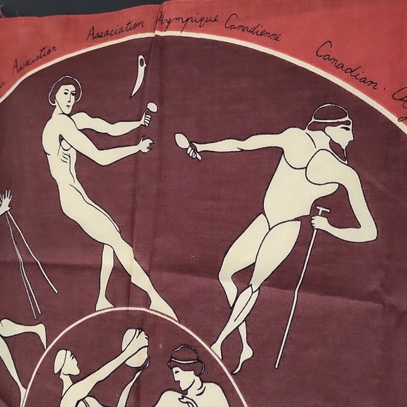 Vintage Canadian Olympic Association Square Scarf Olympic Greek Figures 20"x 20" - Picture 9 of 10